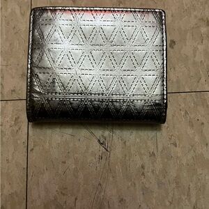 Michael Kors silver metallic debossed travel passport wallet leather